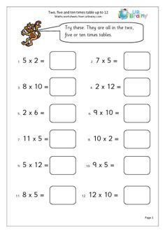 a worksheet with two times tables and an image of a monkey on it