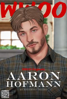 an image of a man with a beard on the cover of whoo magazine, which features aaron hofman