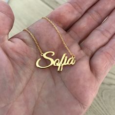 Gold Name Necklace, Bridesmaid Personalized Name Necklace, Gift for Granddaughter, Christmas Gift, Birthday Necklace Wedding Gift Your custom name necklace in 925 sterling silver, gold plated or rose gold plated. Just the way you want it. Use your name or a loved one's name, wife, kids, grandkids, girlfriend for this personalized jewelry, personalized gift. If you have any questions feel free to contact me. You can also have your inspiring word custom made in sterling silver, gold plated, or ros Name Pendant Charm Necklace For Anniversary, Custom Wedding Nameplate Necklace, Anniversary Name Charm Pendant Necklace, Custom Silver Name Necklace For Wedding, Custom Name Adjustable Necklace As Gift, Name Pendant Necklaces For Birthday Gift, Custom Name Necklace For Wedding, Adjustable Name Necklace For Gift, Custom Silver Necklace With Name For Wedding