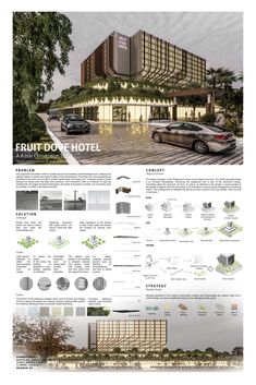 an architectural rendering of the front and side of a hotel