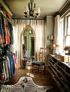 a zebra rug in the middle of a closet