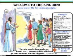 a poster with an image of people standing in front of a door that says welcome to the kingdom