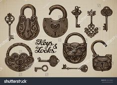 vintage keys and locks with the words keep locks on them, as well as an owl's head