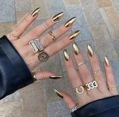 Gold Chrome Nails, Golden Nails, Chrome Nail Art, Nails Yellow, Chrome Nails Designs, Cute Nail Art Designs, Nails Prom, Minimalist Nails, Fire Nails