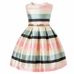 Sleeveless Striped Elegant Party Dress Pretty Birthday Dresses, Summer Flower Dress, Baby Girl Princess Dresses, Girls Party Wear, Princess Dress Kids, Kids Party Dresses, Wedding Dresses With Flowers, Elegant Party Dresses, Striped Sleeveless Dress