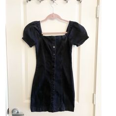 Forever 21 Black Denim Button Up Mini Dress -Button Closure -Denim -Stretch -71% Cotton -28% Polyester -1% Spandex -New/Never Worn -No Tag Fitted Mini-length Denim Dress With Buttons, Fitted Denim Dress With Buttons In Mini Length, Fitted Denim Dress With Buttons, Mini Length, Fitted Trendy Denim Dress With Button Closure, Fitted Denim Dress With Button Closure, Trendy Fitted Denim Dress With Button Closure, Fitted Mini Black Denim Dress, Fitted Black Denim Mini Dress, Dark Wash Mini Dress With Button Closure