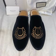 Authentic Gucci Men’s Size G8, Usa 8.5, Euro 42 Suede Slippers Comes With Original Box And Two Dust Bags Luxury Black Gucci Loafers, Gucci Slippers, Gucci Slides, Men Slippers, Black Slippers, Suede Slippers, Gucci Shoes, Mens Slippers, Gucci Men