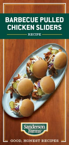 barbecue pulled chicken sliders recipe on a plate