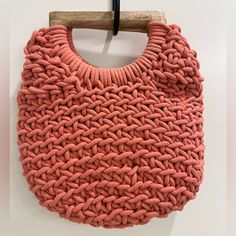 Small Coral Rope Handbag With Soft Wooden Handles. Never Used! Brand New & Perfect Condition. Smoke Free House. Casual Pink Crochet Bag For Daily Use, Trendy Pink Crochet Tote Bag, Pink Casual Hobo Bag For Shopping, Casual Pink Hobo Bag For Shopping, Everyday Pink Tote Crochet Bag, Casual Pink Handmade Shoulder Bag, Pink Rectangular Hobo Bag With Braided Handles, Handmade Pink Hobo Shoulder Bag, Pink Pouch Hobo Bag For Everyday