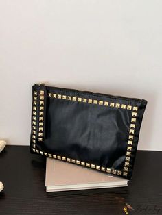 BirdinBag - Black Medium Square Bag with Studded Decor and Zipper Inch Bag, Envelope Bag, Word Wrap, Black Gift, White Space, Black Decor, Bag Bag, Square Bag, Black Pattern