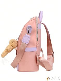 BirdinBag - Premium Medium Backpack with Embroidered Letter Patch and Bag Charm Student Satchel With Zipper Closure, Rectangular Shape, Student Rectangular Satchel With Zipper Closure, Satchel Bag With Zipper Closure For Students, School Satchel Bag With Zipper Closure, Rectangular Zipper Closure Bag For Students, Rectangular Shoulder Bag With Zipper For Back To School, Student Backpack With Zipper Closure And Softback, Large Capacity Pink Backpack Satchel, Pink Backpack For Students