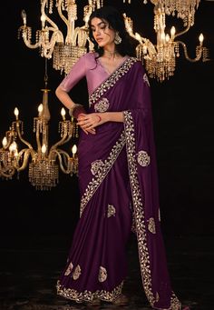 Purple tissue silk saree with blouse 5335  Desc:  Color : Purple Fabric : Tissue Silk Work : Embroidery Wash Care : Dry clean Sleeve Style : Half Sleeve Long Sleeves : Done only in Custom Stitch Sleeves Lining : Done only in Custom Stitch Bust Size : 32 to 42 Inches Occasion : Festival   Diwali   Mehendi   Ceremonial   Vat Purnima   Raksha Bandhan   Karwa Chauth   Ugadi. With Express Free Shipping and Custom Stitching, Buy Designer Sarees - Indian Party wedding and bridal  Purple tissue silk saree with blouse 5335 online in USA, UK and Canada from KollyBollyEthnics.com Drapping Saree, Saree Beautiful, Tissue Silk Saree, Embroidery Border, Purple Saree, Organza Silk Saree, Purple Wine, Casual Saree, Contrast Blouse