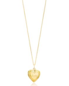 STONE AND STRAND heart locket. Polished 14-karat yellow gold hardware. Engrave up to five characters at heart. 0.03 total diamond carat weight. Approx. 12mm x 13mm pendant. Made in USA. Stone And Strand, Diamond Carat, Monogrammed Items, Heart Locket, Locket, Gold Hardware, Neiman Marcus, Made In Usa, Face Mask