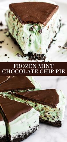 this frozen mint chocolate chip pie is the perfect dessert