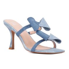 New York & Company Women's Dalila Bow Heel Sandal Double Bow, Faux Leather Heels, Bow Heels, New York And Company, Open Toe Shoes, Shoes Heels Pumps, Heel Sandal, Blue Sandals, Dress Sandals