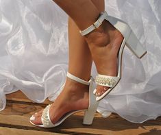 "Bridal block heel sandals ideal for your wedding or any event, these heeled sandals have wide straps on the toe and ankle for elegant support / The straps are decorated with pearls that give striking details. Heel Height: 8 cm/3.15\" (pictured) or 5 cm/1.96\" Full sizes only ** If you have half the size, go UP to the nearest full size ** If you are unsure of your size, please contact me so I can assist you. ★ More Wedding shoes: https://www.etsy.com/listing/746075967/wedding-shoes-wedding-shoes Summer Sandals With Padded Heel For Wedding Guest, Chic Round Toe Wedding Sandals, Low Heel Summer Wedding Guest Shoes, Summer Wedding Guest Shoes With Low Heel, Formal High Heel Pearl Wedding Shoes, Pearl Round Toe Heels For Formal Occasions, Formal Pearl High Heel Wedding Shoes, Formal Pearl Heels With Round Toe, Formal Pearl Wedding Shoes High Heel