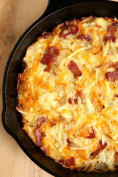 a skillet with some food in it on a table