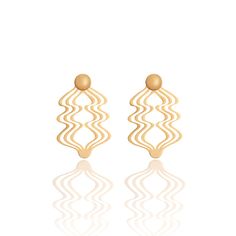 Inspired by the Cienaga Grande in her native Colombia, these playful earrings are a good energy flow and remind us the lightness of being. We are water and flow into the sea. Materials: 24k Gold Plated Brass Width : 47 mm.Length: 70 mm Designed in New York, handmade with love in Colombia. LINA HERNANDEZ Jewelry DesignerNew York Gold Drop Earrings With Artistic Design, Playful Earrings, Energy Flow, Good Energy, Handmade With Love, The Sea, With Love, Plating, New York