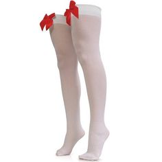 Skeleteen Thigh High Socks is a great costume accessory for Halloween and Dress-up. Each Sock is 24" long and will hit most above the knee to complete the look. These are garter socks that can easily be worn with or without clips for it has a rubber on the top. Skeleteen items are made of tested materials that are non-toxic and safe. Garter Socks, Cupid Costume, Funky Tights, White Garters, Knee High Stockings, White Stockings, Satin Ribbon Bow, Thigh High Socks, Long Red