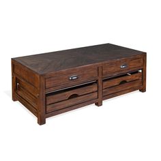 a wooden coffee table with two drawers