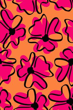 pink and black flowers on an orange background