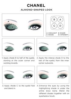 Eye Makeup Chart, Makeup Chart, Chanel Eye Makeup, Almond Eye Makeup, Makeup Charts, Almond Eyes, Smoky Eyes, Chanel Makeup