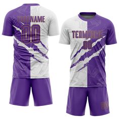 Order the jersey with special name & number you want from our shop, making a vibrant look on the field or daily life! Features: 1. Material: Made from 100% polyester wicking knit with 95% polyester / 5% spandex wicking pinhole mesh 2. Jerseys with sublimation printed name and numbers 3. Moisture-wicking fabric has spongy handle, good draping property and elasticity as well as good dimensional stability and wrinkle-resistance 4. Breathable & Quick-Drying 5. Athletic Cut & Exquisite stitching not Custom Soccer Jerseys, Purple Jersey, Graffiti Pattern, Logo Number, Soccer Uniforms, Blue Football, Baseball Shirts, Logo Color, Sport Wear