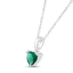 This beautiful necklace features a lively green heart-shaped lab-created emerald, perfect for celebrating a May birthday. As many as seven additional pendants can be added to the necklace to represent the ones you love. Styled in sterling silver, the birthstone pendant sways from an 18-inch cable chain that secures with a lobster clasp. Heart Cut Emerald Necklace For Gift, Heart-shaped Green Emerald Necklace As Gift, Heart-shaped Green Emerald Necklace For Gift, Green Heart-shaped Emerald Necklace For Gift, Heart Cut Emerald Necklaces For May Birthstone, Heart Cut Emerald Necklace For May Birthstone, Emerald Heart Pendant Necklace As A Gift, Fine Jewelry May Birthstone Heart Cut Necklace, Green Emerald Heart Pendant Necklace For Gift