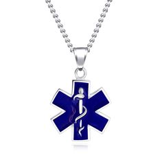 PRICES MAY VARY. Metal: Expertly handcrafted with stainless steel in fine polished finish, hypoallergenic and durable, an exquisite piece of jewelry perfect match for daily wear. Pendant Size: 1.02" x 1.02"; Chain Length: 57cm/22.4inch + 5cm/1.96icnh Stainless Steel Medical Alert Pendant Necklace- A pendant with a blue symbol of medical. EMT First Responder Symbol is the Star of Life. Usage: Suitable for personal wearing or unique gifts for your friends and family, as well as for yourself. Wrapp Symbolic Stainless Steel Jewelry With Polished Finish, Personalized Stainless Steel Cross Jewelry, Hypoallergenic Stainless Steel Jewelry, Hypoallergenic Stainless Steel Pendant Charm Necklace, Symbolic Personalized Stainless Steel Jewelry, Personalized Symbolic Stainless Steel Jewelry, Hypoallergenic Stainless Steel Round Pendant Jewelry, Symbolic Hypoallergenic Stainless Steel Jewelry, Nickel-free Stainless Steel Cross Jewelry