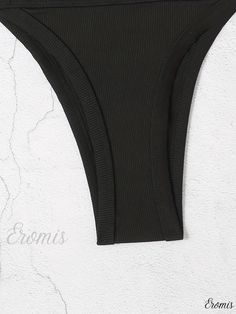 Eromis - Stylish Contrast Trim V Neck Bikini Sets: Rib-Knit Back Buckle, High Cut, Two Piece Swimsuit for Women – Premium Swimwear & Clothing Ribbed Swimming Bottoms For Summer, Ribbed Beachwear Bottoms For Summer, Ribbed Bottoms For Vacation, Black Seamless Bottoms For Beach, Black Seamless Bottoms For The Beach, Solid Ribbed Bodysuit For Beach, Solid Ribbed Bodysuit For The Beach, Black Solid Color Beach Bottoms, Black Seamless Bodysuit For Vacation