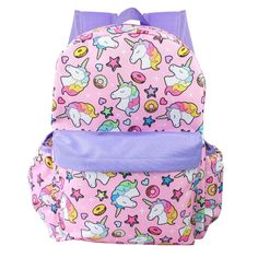 Unicorn 16" All Over Print Backpack Boutique Item Brand New With Tags Nwt Double Zippered Main Compartment 2 Side Pockets Front Organizer Pocket For Additional Accessory Storage Padded And Adjustable Shoulder Straps, Fully Padded Back Panel Polyester And Nylon Lining Durable 600-Denier Polyester Exterior Backpack Measures: 16″H X 12″W X 5″D Gorgeous Unicorn And Doughnuts Allover Print Graphic Backpack. Vibrant Colors And Unique Design. Tags: School Books Stationery Stationary Bookbag Travel Stor Cute Purple Student Bags, Kawaii Purple Backpack For Everyday Use, School Backpack With Unicorn Print, Student Backpack With Unicorn Print, Unicorn Print School Backpack, Pink Unicorn Print Bag For Everyday Use, Cute Unicorn Print Backpack For Back To School, Multicolor Unicorn Print Bag For Students, Kawaii Multicolor Backpack For Back To School