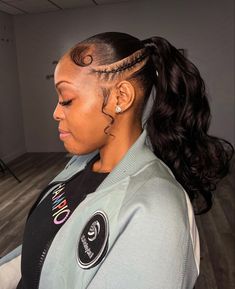 Ponytail With Curls, Ponytail Black Women, Side Braid Ponytail, Curled Ponytail, Short Ponytail, Braid Ponytail, High Ponytail Hairstyles, Cute Braided Hairstyles