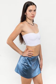 This cropped tube top featuring a ruching detail at the center and sides of the bust. This casual top can be dressed up or down with jeans, shorts and other accessories. Made in Los Angeles, Calif. Our experienced sewers earn up to $25 an hour and no less than $16; additionally workers have healthcare benefits for less than $15 per week, a 401k plan, paid sick days, subsidized bus passes and favorable overtime benefits. This item is a garment dye product. Garment dye items can be distinguished b Women In White, Women In Black, Cerulean Blue, Cropped Tube Top, Yoga Shorts, Top For Women, Casual Top, Tube Top, Jeans Shorts