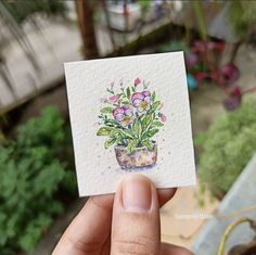 Tiny Art, Water Colours, Painted Books, Miniature Painting, Mini Art, 그림 그리기, Flower Drawing