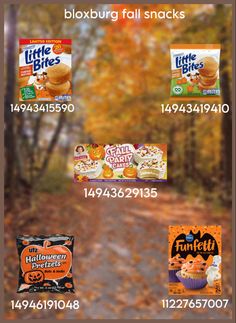 an advertisement for little bites in the middle of autumn and fall leaves on the ground