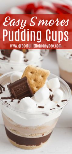 an easy s'mores pudding cup with marshmallows and chocolate