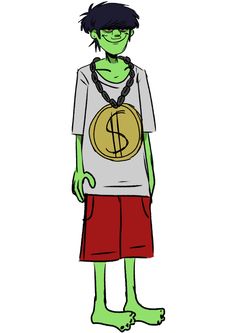 a cartoon character wearing a necklace and t - shirt with a dollar sign on it