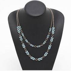 Women's Tatiana Beaded Necklace, Light Blue Light Blue Round Bead Necklaces For Party, Light Blue Beaded Necklaces For Party, Elegant Light Blue Necklace With Beaded Chain, Elegant Light Blue Beaded Chain Necklaces, Elegant Light Blue Beaded Chain Necklace, Blue Long Beaded Necklaces For Party, Blue Long Beaded Necklace For Party, Blue Beaded Collar Necklaces, Blue Clavicle Chain Necklaces With Round Beads