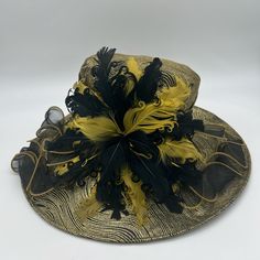 Women’s Kentucky Derby Forbusite Two Tone Gold Black Dressy Fancy Hat Adjustable New Adjustable String In New Condition; Only Worn Once! Luxury Brown Top Hat For Kentucky Derby, Brimmed Costume Hats For Fall Parties, Brimmed Costume Hats And Headpieces For Fall Party, Fall Party Costume Hats And Headpieces With Brim, Wide Brim Costume Hats For Fall Parties, Wide Brim Costume Hats And Headpieces For Fall Party, Fall Party Costume Hat With Wide Brim, Fall Party Brimmed Costume Hats And Headpieces, Wide Brim Top Hat For Fall Parties