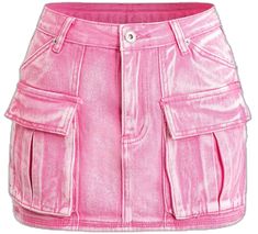 High Waist Pink Mini Skirt With Pockets, Pink Mini-length Bottoms With Pockets, Pink Mini Length Bottoms With Pockets, Pink Fitted Mini Skirt With Pockets, Short Pink Skirt With Pockets, Pink Short Skirt With Pockets, Pink Cargo Skirt, Clothing Wishlist, Skirt With Shorts