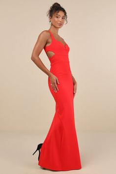 The Lulus Simply Desirable Red Sleeveless Cutout Column Maxi Dress is the most effortless way to make your crush notice you from across the room! Stretchy crepe knit shapes this sultry dress that features a sleeveless, princess-seamed bodice, a sweetheart-style neckline (with a supportive V-bar), and slender tank straps. Twin side cutouts sit above a high, banded waist and a figure-skimming column skirt that continues down to a sweeping maxi hem with a kick pleat at the back. A low-cut back lend Fitted Sleeveless Dress For Red Carpet, Solid Sleeveless Elastane Maxi Dress, Summer Sleeveless Maxi Dress For Red Carpet, Sleeveless Gala Dress With Cutout Details, Sleeveless Maxi Dress For Red Carpet Spring Event, Sleeveless Maxi Dress For Spring Red Carpet, Sleeveless Maxi Dress For Red Carpet In Spring, Sleeveless Spring Maxi Dress For Red Carpet, Sleeveless Elastane Maxi Dress For Gala