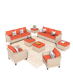 an orange and white living room furniture set