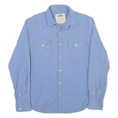 VANS Mens Plain Shirt Blue Long Sleeve S Blue Denim Shirt With Spread Collar, Blue Denim Top With Spread Collar, Classic Blue Denim Shirt, Vintage Blue Shirt With Pockets, Vintage Denim Blue Cotton Shirt, Vintage Washed Blue Button-up Shirt, Vintage Long Sleeve Denim Blue Shirt, Blue Vintage Relaxed Fit Shirt, Vintage Blue Cotton Shirt