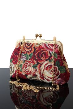 The Red evening bag in French tapestry  are a unique piece of the Olga's Luxury Creation. They will sublimate you during your galas, parties and events. Elegance, style and originality are the key parts of these creations. The use of quality materials, advanced know-how are essential values to offer you the best creations. What are you waiting for to sublimate yourself and being original, come to discover our large collection of evening bags. Our collection of Red evening bag with Floral print o Luxury Tapestry Bags, Vintage Tapestry Bag, Handmade Tapestry Evening Bags, Handmade Tapestry Bags For Evening, Elegant Tapestry Bag For Gift, Elegant Tapestry Bags For Gifts, Elegant Tapestry Bag As Gift, Elegant Tapestry Bag Suitable For Gift, Elegant Tapestry Bag Perfect For Gifts