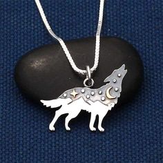 Wolf with Embossed mountains, Moon and Stars necklace Raven Harpy, Band Gift Ideas, Ring Engraving Ideas, Wolf Pendant Necklace, Mountain Jewelry, Boho Style Necklaces, Wolves Pendants, Wolf Necklace, Mountain Necklace