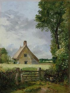 a painting of a farm house in the country