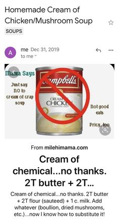 a can of cream with a red circle in the middle, and an image of a chicken