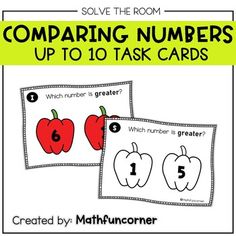 comparing numbers up to 10 task cards with the same number in each card, which one is