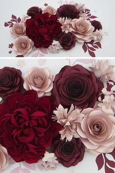 two pictures of paper flowers in different colors