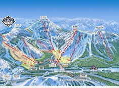 a map of the ski area with many different lines and locations to go down it